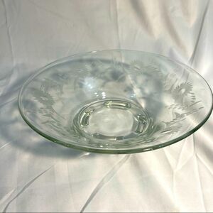 Vintage Etched FLOWER DESIGN Cut Glass Bowl Large Footed 12”